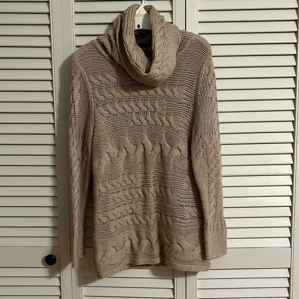 Banana Republic Horizontal Cable Knit Cowl Neck Sweater Tunic Size Large Petite